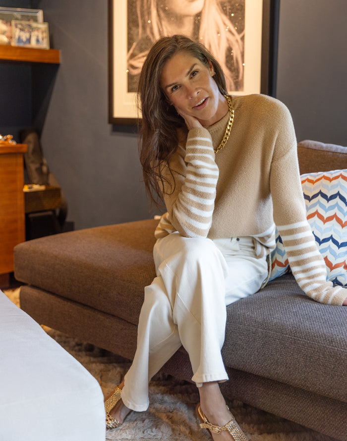 Olivia Plush Sweater: Camel Stripe
