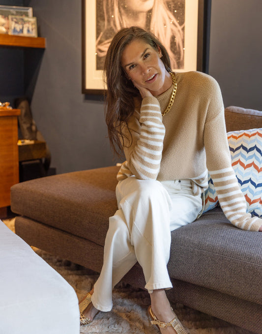 Olivia Plush Sweater: Camel Stripe