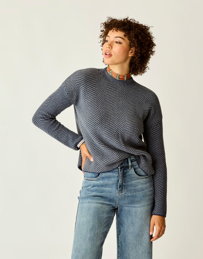 Olivia Plush Sweater: Navy Herringbone - FINAL SALE