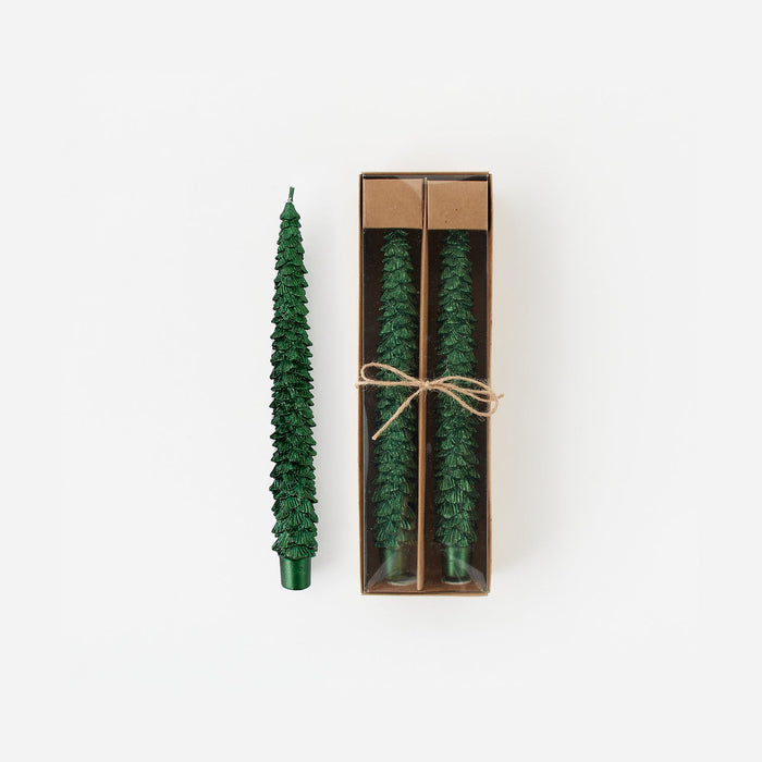 Pair of Glistening Green Tree Taper Candle