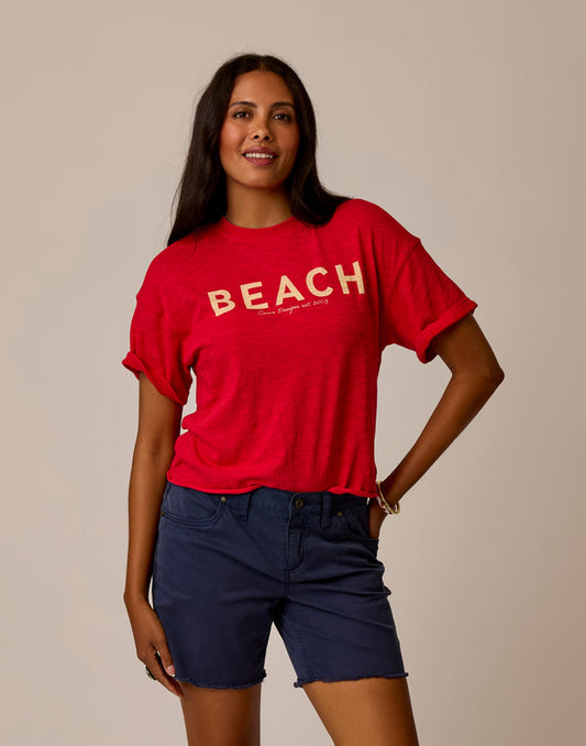 Parker Graphic Tee Scarlet Beach organic cotton relaxed fit with drop shoulder crew neck interior neck tape and snow wash