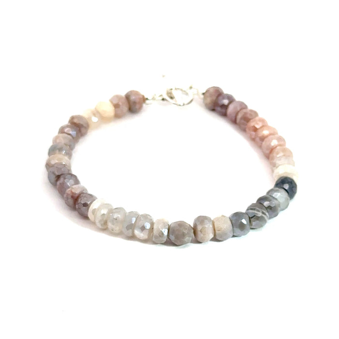 6mm, 6.5'' Mix Moonstone faceted Roundel Gemstone Bracelet w/SS toggle
