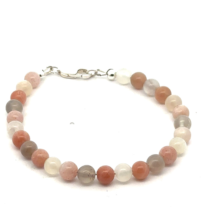 6mm, 7'' Mix Moonstone gemstone bracelet w/SS lobster claw