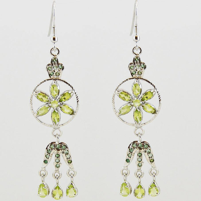 Peridot Daisy Dangle Sterling Silver Earrings - Kashmir Designs