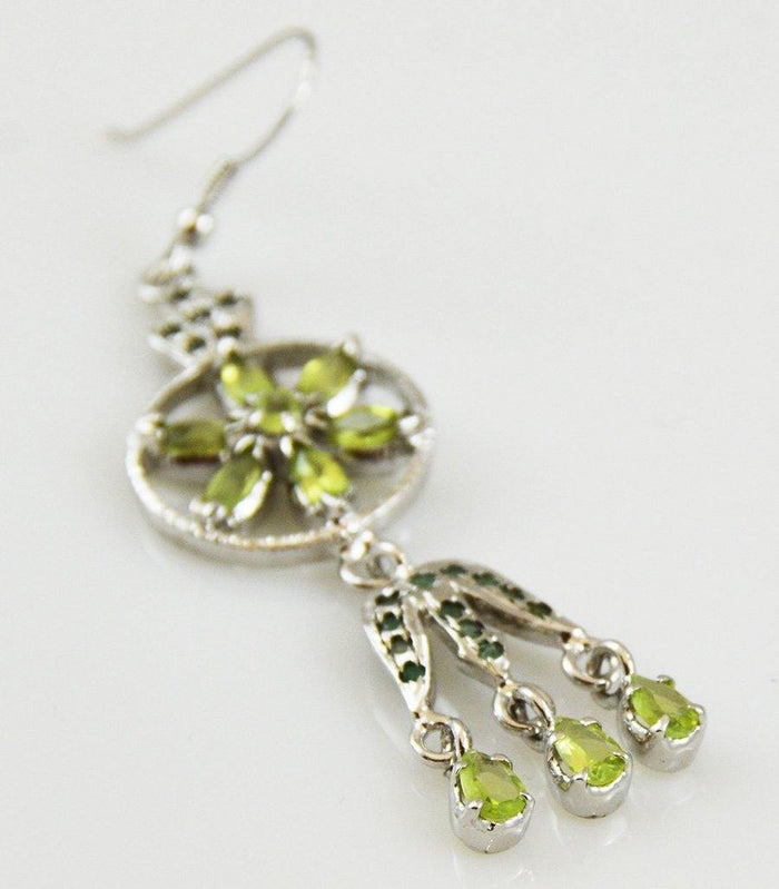 Peridot Daisy Dangle Sterling Silver Earrings - Kashmir Designs