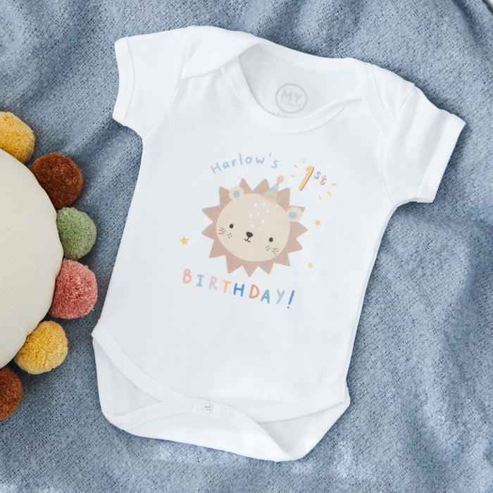 Personalised 1st Birthday Lion White Bodysuit