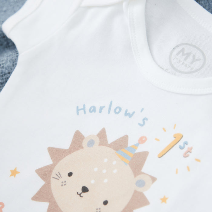 Personalised 1st Birthday Lion White Bodysuit