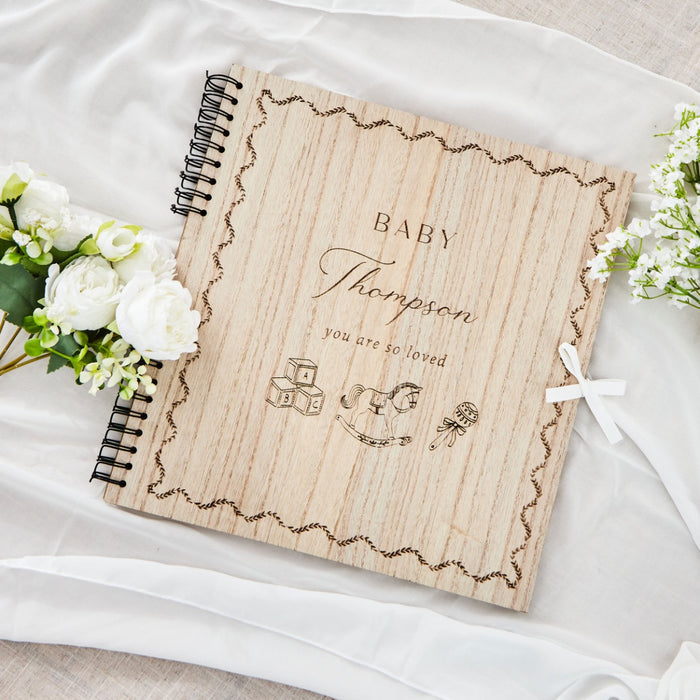 Personalised Baby Shower Wooden Baby Scrapbook by Made Yours