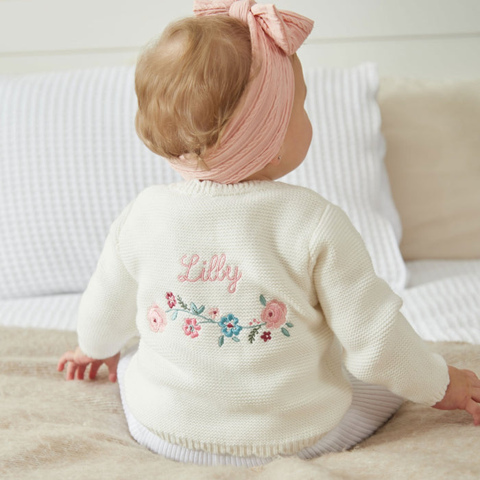 Personalised Back Floral White Lightweight Cardigan