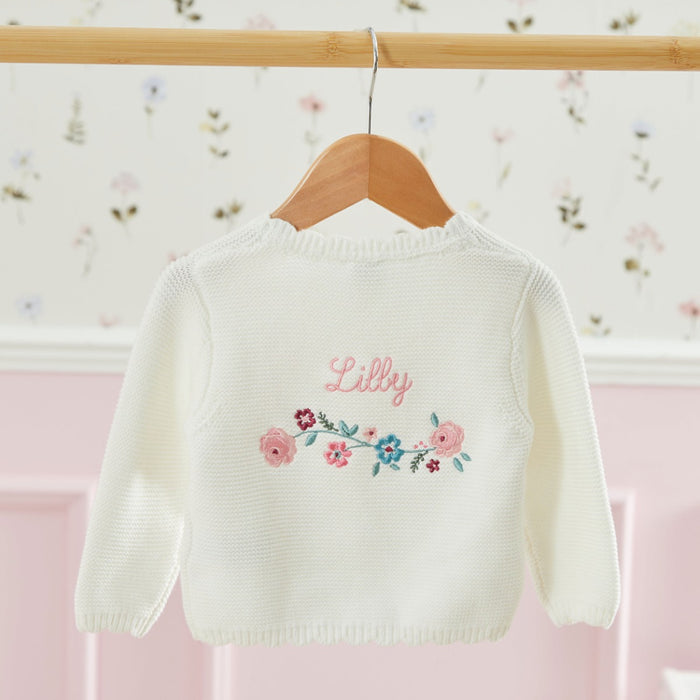 Personalised Back Floral White Lightweight Cardigan
