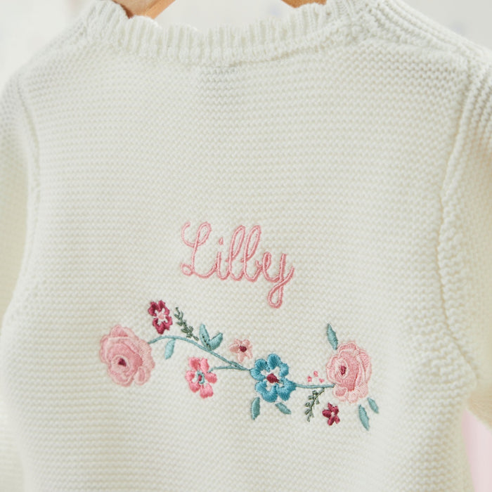 Personalised Back Floral White Lightweight Cardigan