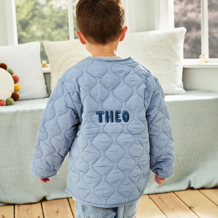 Personalised Back Name Blue Quilted Jacket