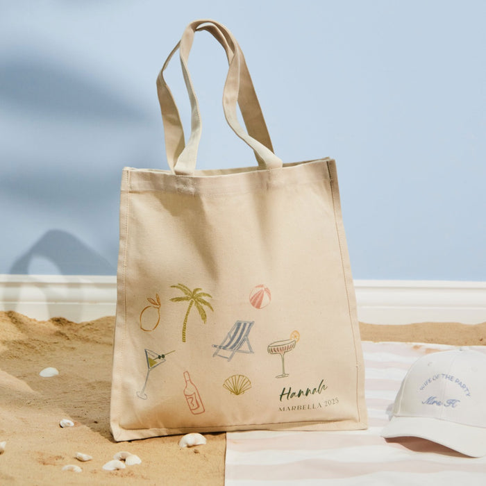 Personalised Beach Print Canvas Tote Bag