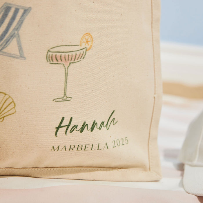 Personalised Beach Print Canvas Tote Bag