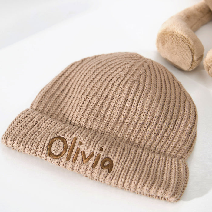 Personalised Beanie Hat in Oatmeal