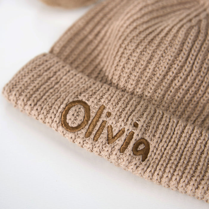 Personalised Beanie Hat in Oatmeal