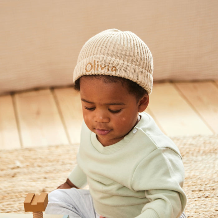 Personalised Beanie Hat in Oatmeal