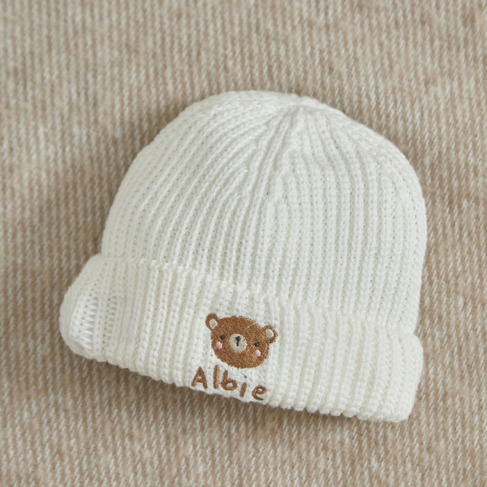 Personalised Bear Design Ecru Beanie
