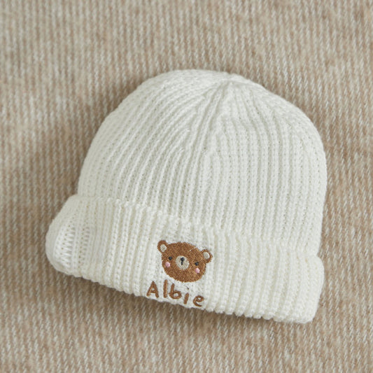 Personalised Bear Design Ecru Beanie