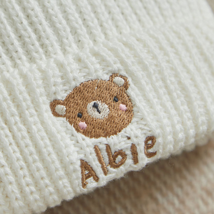 Personalised Bear Design Ecru Beanie