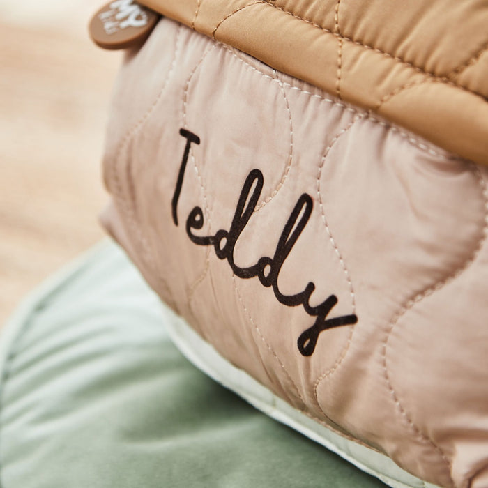 Personalised Bear Ecru Quilted Medium Backpack