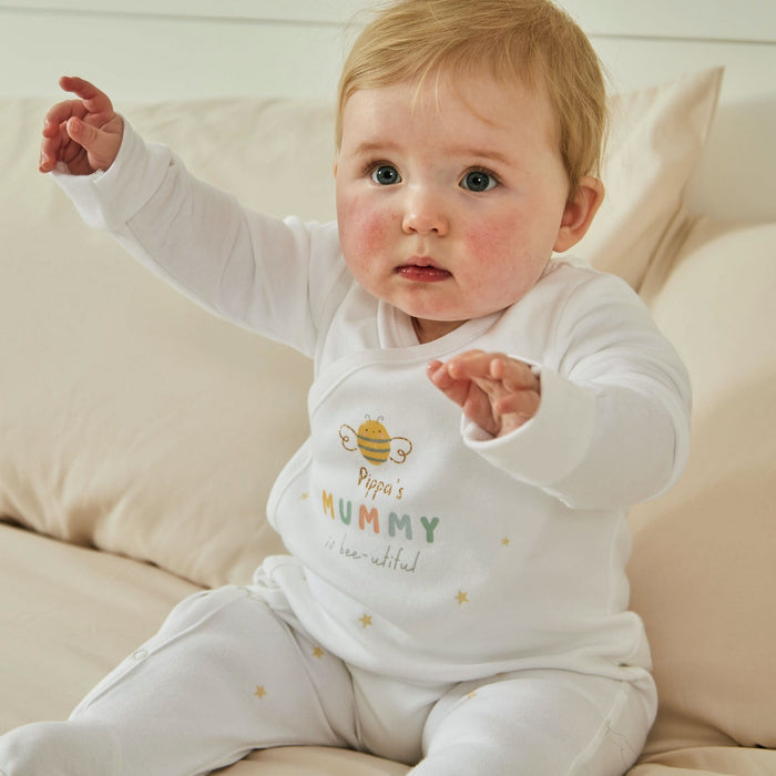 Personalised Bee-utiful Moth'ers Day Wrap Sleepsuit and Hat
