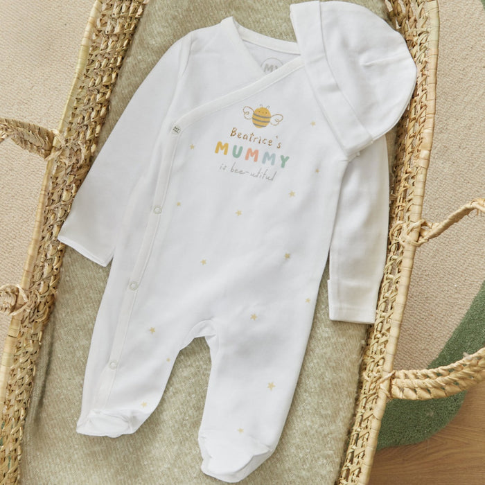 Personalised Bee-utiful Moth'ers Day Wrap Sleepsuit and Hat
