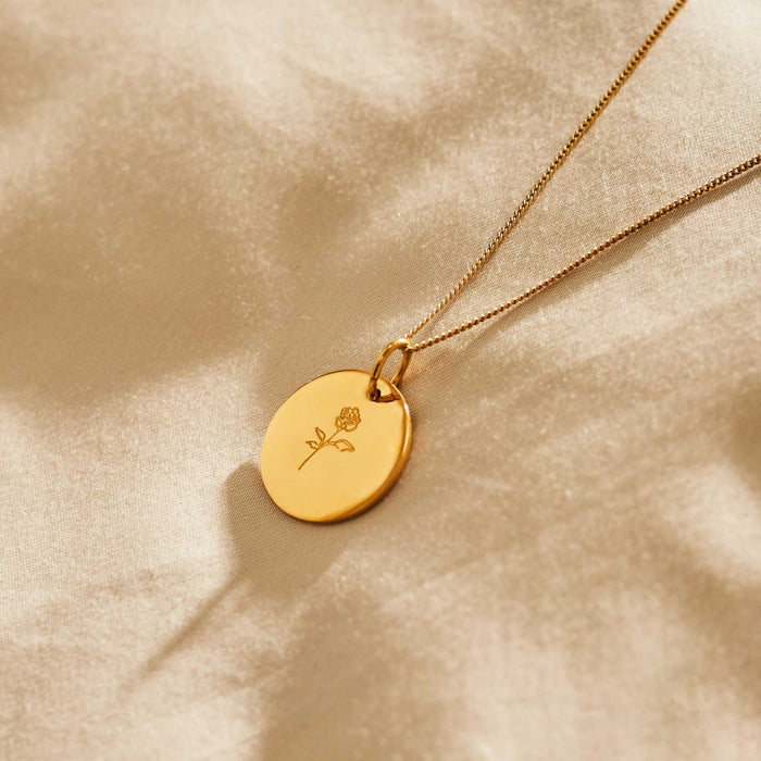 Personalised Birth Flower Gold-Plated Disc Necklace