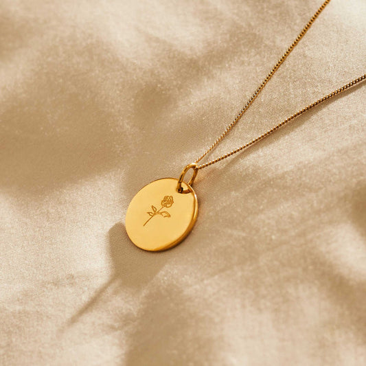 Personalised Birth Flower Gold-Plated Disc Necklace