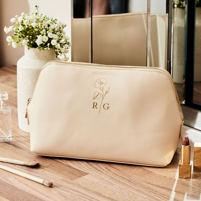 Personalised Birth Flower Large Oyster Make-Up Bag