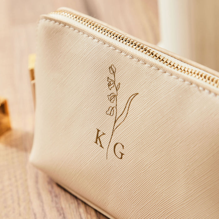 Personalised Birth Flower Oyster Medium Make-Up Bag