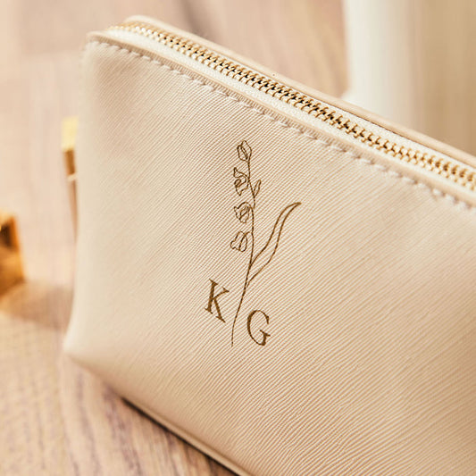 Personalised Birth Flower Oyster Medium Make-Up Bag