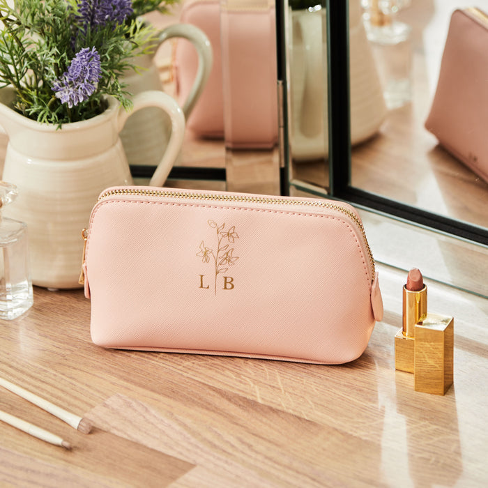 Personalised Birth Flower Pink Medium Make-Up Bag
