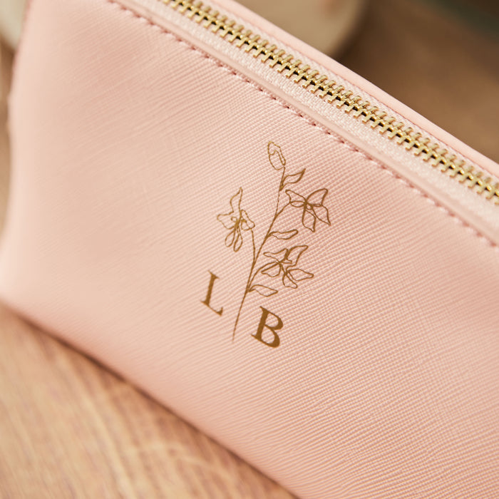 Personalised Birth Flower Pink Medium Make-Up Bag