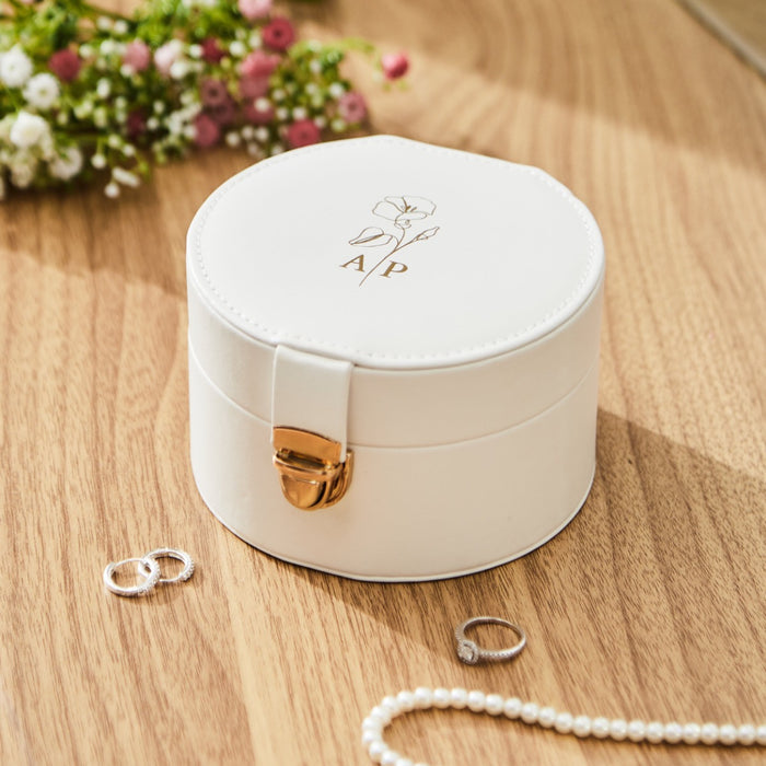Personalised Birthflower Jewellery Box with clasp in White by Made Yours