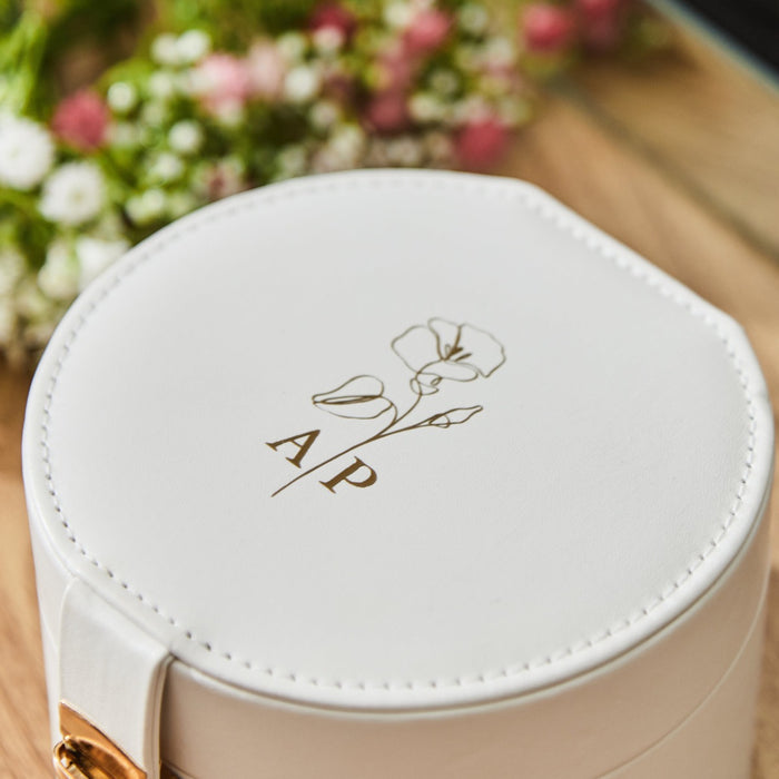 Personalised Birthflower Jewellery Box with clasp in White by Made Yours