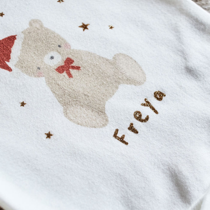 Personalised Biscuit Bear Christmas White Bodysuit