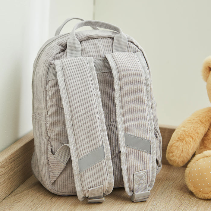 Personalised Biscuit Bear Grey Cord Mini Backpack