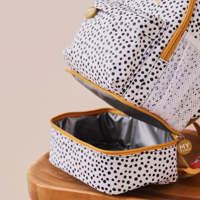 Personalised Black and White Polka Dot Mini Backpack with Compartment