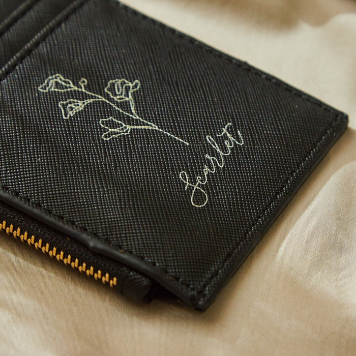 Personalised Black Birth Flower Name Card Holder