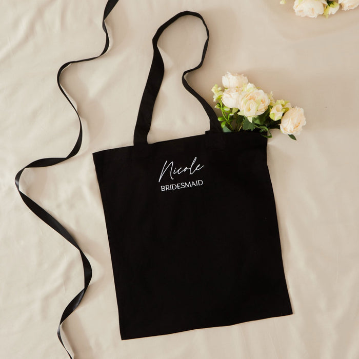 Personalised Black Bridesmaid Tote Bag with Script Font