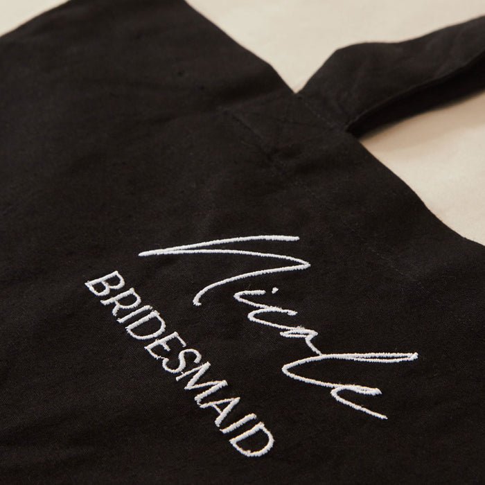 Personalised Black Bridesmaid Tote Bag with Script Font
