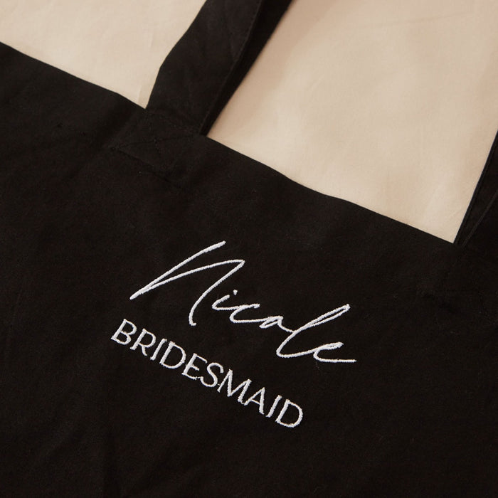 Personalised Black Bridesmaid Tote Bag with Script Font