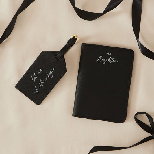 Personalised Black 'Mr' Passport and Luggage Tag Travel set