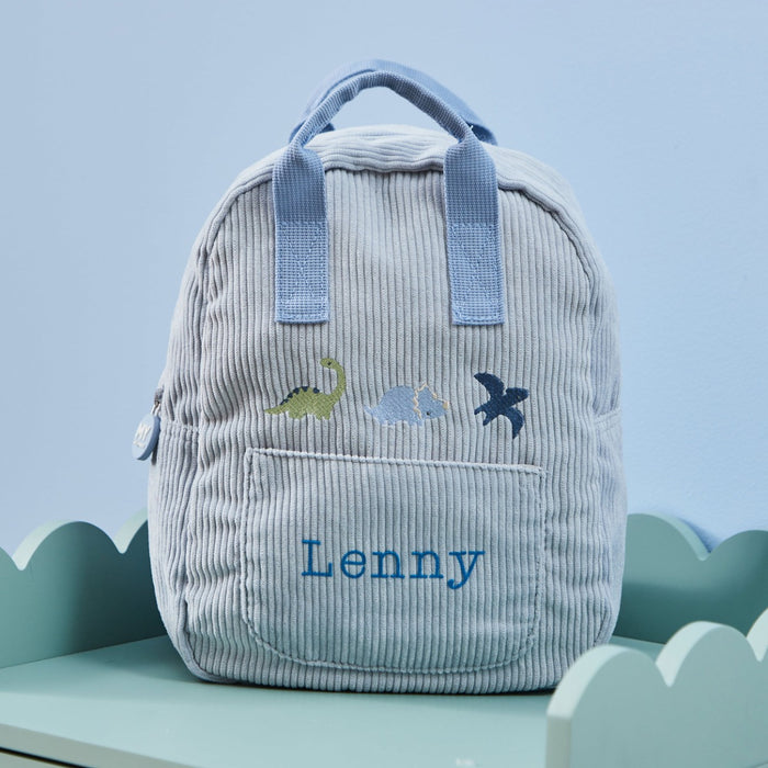 Personalised Blue Cord Dino Mini Backpack