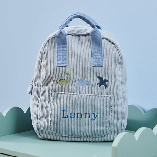 Personalised Blue Cord Dino Mini Backpack