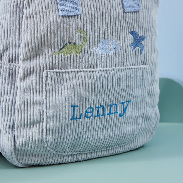 Personalised Blue Cord Dino Mini Backpack