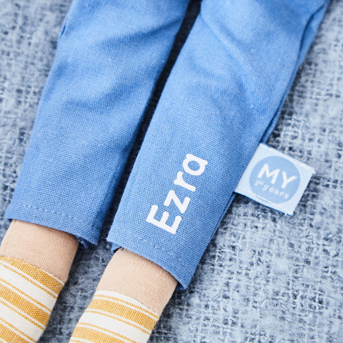 Personalised Blue Dark Hair Doll in Dungarees Outfit