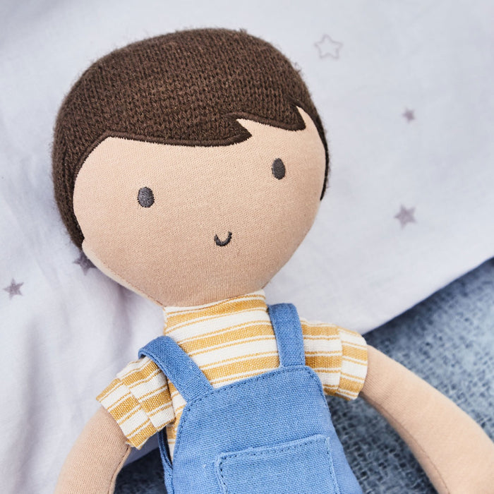Personalised Blue Dark Hair Doll in Dungarees Outfit