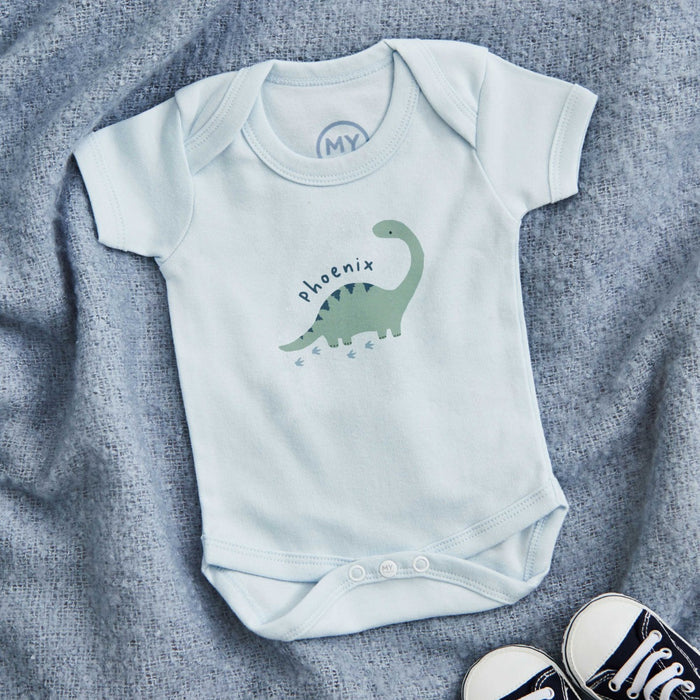 Personalised Blue Dinosaur Baby Bodysuit
